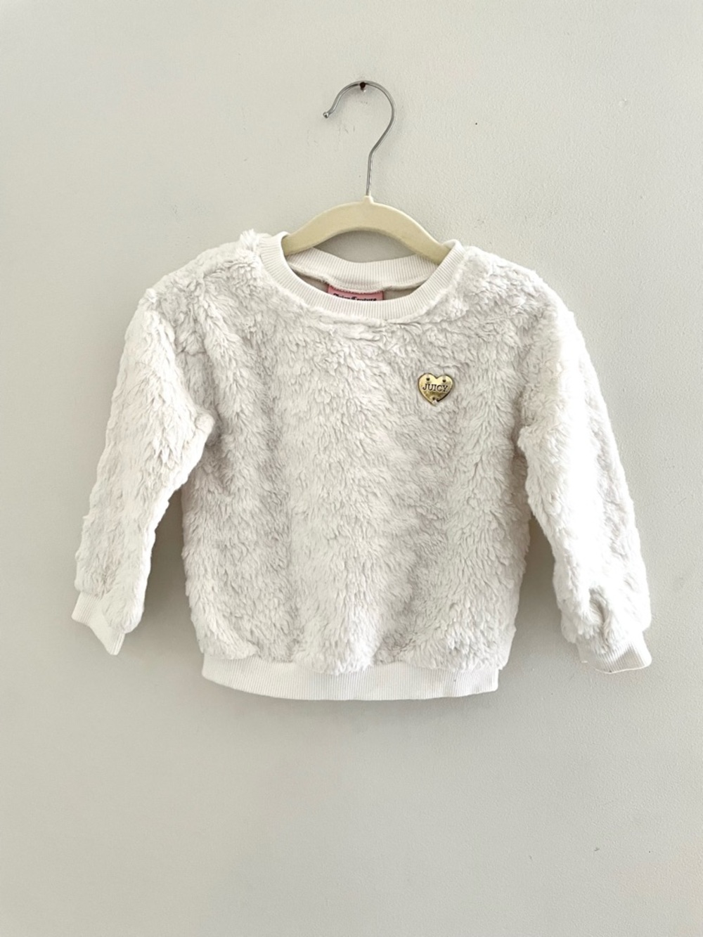 Juicy Couture White Fuzzy Heart Logo Kids Sweatshirt